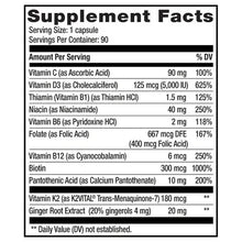 Supplement Facts label for capsules, serving size 1, 90 servings