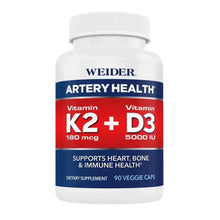 Weider Artery Health Vitamin K2 + D3 bottle with 90 veggie caps