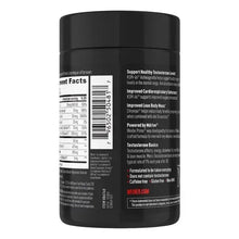 Testosterone support bottle back with barcode and detailed nutrition supplement facts