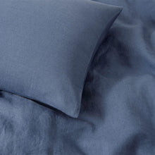 Blue cotton-linen duvet fabric with matching pillow sham