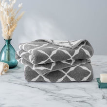 Jacquard bath towel set, 2-pack, gray with white lattice diamond pattern, stacked