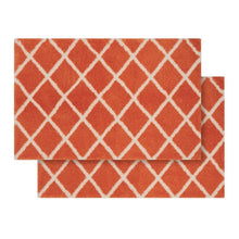 WelHome printed bath rug set, orange diamond pattern, rectangular 2-pack