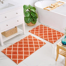 WelHome printed bath rug set, orange diamond grid, 2-piece mats