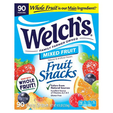 Welch’s mixed fruit fruit snack pouch with strawberry, blueberry, and citrus graphics