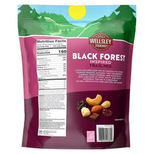 Back of trail mix package with nutrition facts and product description text