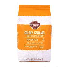 Ground coffee bag, orange-and-white, Wellsley Farms Golden Caramel label