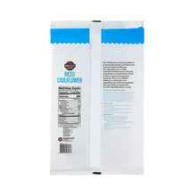Wellsley Farms riced cauliflower frozen bag back with nutrition facts panel