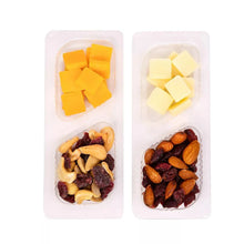 Cheese, fruit & nut snack pack with cheddar cubes, nuts, and dried cranberries
