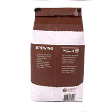 Ground coffee bag, Wellsley Farms Colombian, back panel with brewing directions