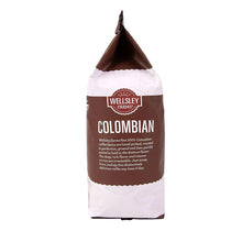 Ground coffee bag, Wellsley Farms Colombian, with flavor description on front