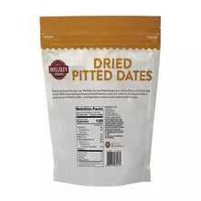 Wellsley Farms dried pitted dates bag back with nutrition and product info