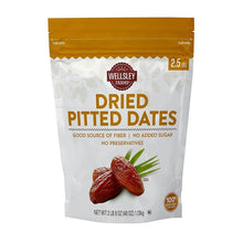 Wellsley Farms dried pitted dates bag with front label and fruit pieces