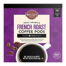 French roast coffee pods bag with Wellsley Farms logo and dark roast label