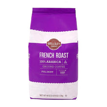 Wellsley Farms French Roast ground coffee bag, 40 oz, purple and white front