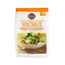 Frozen California vegetable blend bag, Wellsley Farms, front view with bowl graphic