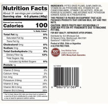 Nutrition Facts label on Wellsley Farms pitted dried plums package, calories and ingredients