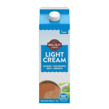 Wellsley Farms Light Cream carton, 1 quart, blue and white with screw-top cap