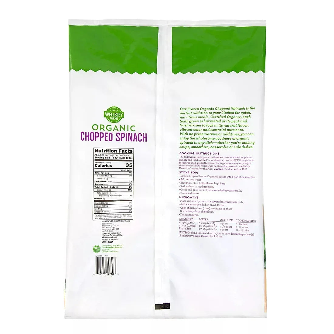 Wellsley Farms Organic Chopped Spinach, 4 lbs.