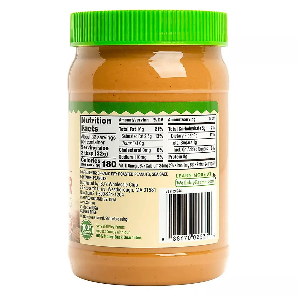 Wellsley Farms Organic Creamy Peanut Butter, 36 oz. - USA MEGA SHOP