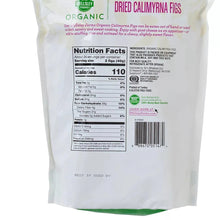 Organic dried Calimyrna figs bag with nutrition facts close-up.
