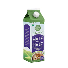Wellsley Farms organic half-and-half carton, side view with text panels