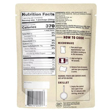 Back panel with Nutrition Facts and microwave cooking instructions for rice pouch