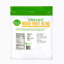Organic mixed fruit blend pouch back panel with nutrition facts and directions