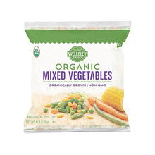 Frozen organic mixed vegetables bag with peas, carrots, and corn