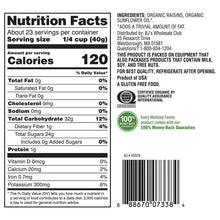 Organic raisins nutrition facts panel on package back