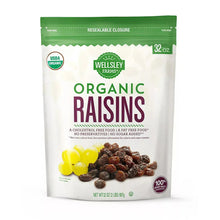 Organic raisins resealable bag with dark raisins pictured