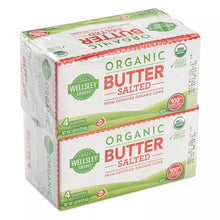 Organic salted butter 2-pack cartons, green label with red trim.