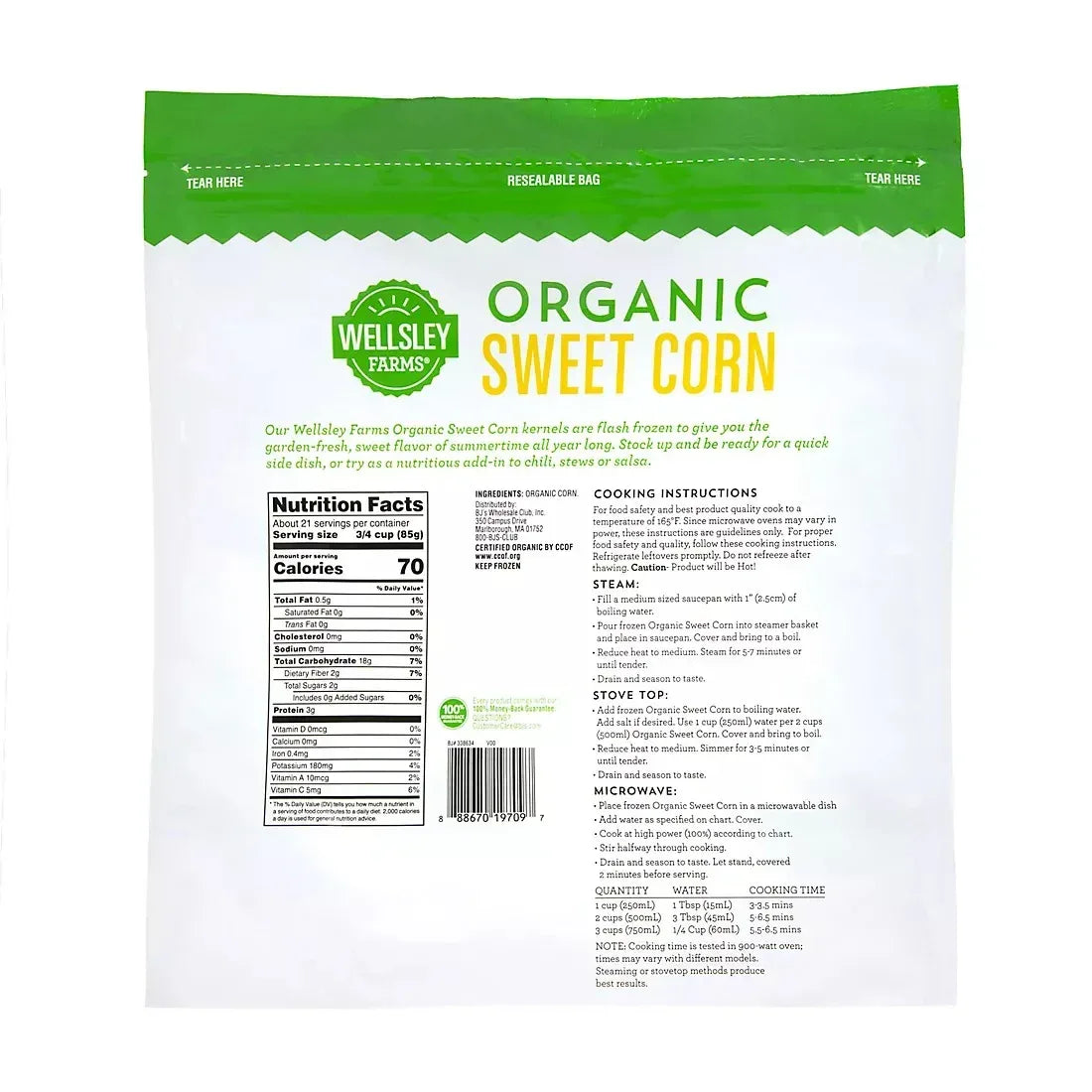 Wellsley Farms Organic Sweet Corn, 4 lbs.