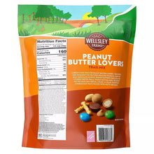 Wellsley Farms Peanut Butter Lovers trail mix pouch with Nutrition Facts and barcode