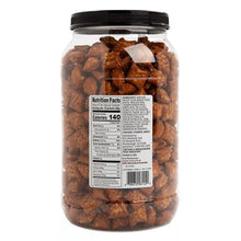 Peanut butter filled pretzels in jar with Nutrition Facts label, Wellsley Farms