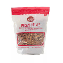 Pecan halves bag showing Wellsley Farms Pecan Halves label and 2 lb net weight