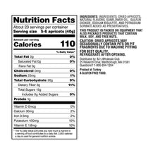 Nutrition Facts panel for dried apricots, serving size 5–6 apricots (40 g).
