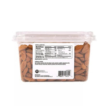 Raw almonds tub back with nutrition facts and barcode