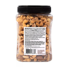 Roasted unsalted mixed nuts jar with nutrition facts and ingredients label