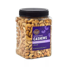 Wellsley Farms whole fancy salted roasted cashews jar with purple label and black screw lid