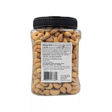 Wellsley Farms whole fancy cashews jar showing nutrition facts on back label and black lid