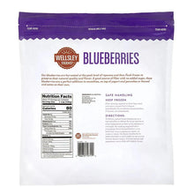 Frozen blueberries bag back with nutrition facts and safe handling