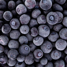 Frozen whole blueberries, frost-dusted