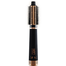 Round hot-air brush head attachment with black bristles and gold-toned center