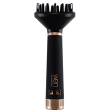 Hair brush dryer styling tool with black handle and gold vented base