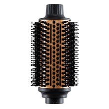 Round hot-air brush head with black bristles and gold-toned dotted base
