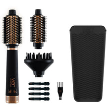 Brush dryer styling tool with round hot-air brush heads, nozzle, and storage case