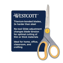 Westcott titanium-bonded adjustable glide scissors, grey with yellow handles
