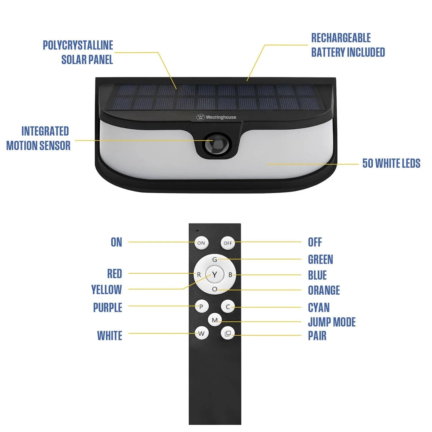 Westinghouse 1200 Lumen Solar LED Motion Activated Color Changing Wall Lights with Remote, 2 Pack