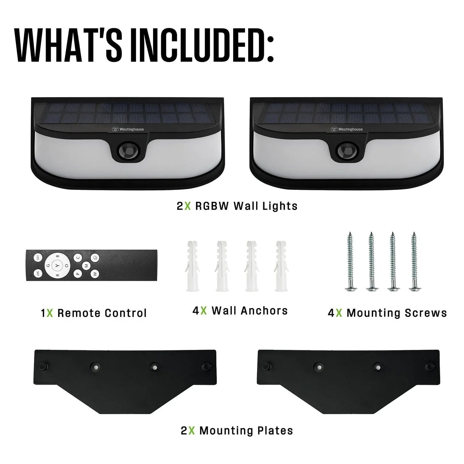 Westinghouse 1200 Lumen Solar LED Motion Activated Color Changing Wall Lights with Remote, 2 Pack