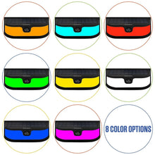 Color options for a black solar wall light, showing multiple LED light colors